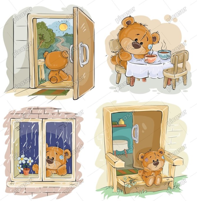 4 وکتور خرس کارتونی غمگین- وکتور تدی بر پشت پنجره » پیکاسور