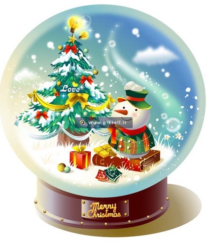 تصویر کارتونی با طرح منظره زمستانی ، آدم برفی و کریسمس