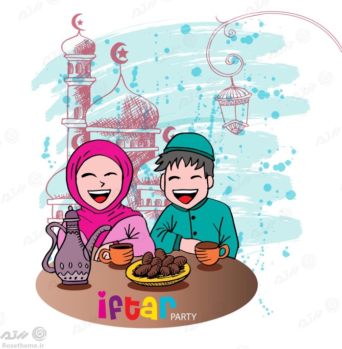 وکتور لایه باز EPS ویژه ماه مبارک رمضان شامل دختر و پسر خوشحال در ...