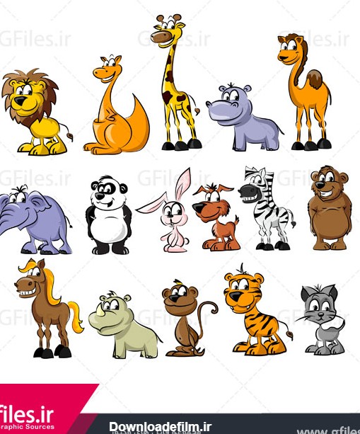 وکتور کارتونی مجموعه حیوانات متنوع بصورت لایه باز با دو پسوند eps و ai