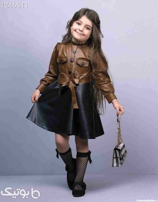 سارافون چرم با جوراب قهوه ای لباس کودک دخترانه