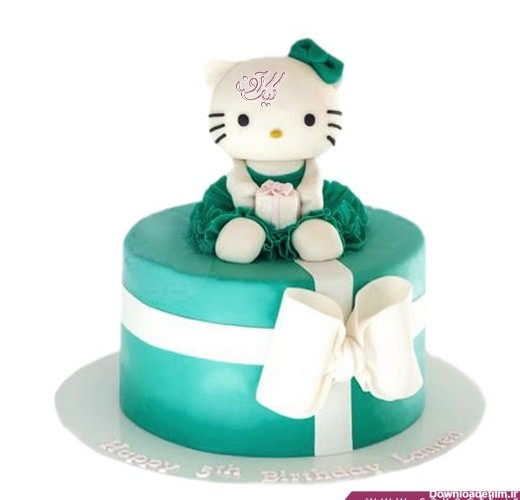 کیک تولد خانگی دخترانه - کیک دخترانه کیتی سبز آبی | کیک آف