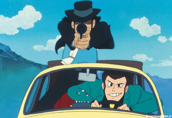 آرسن لوپن و جیگن درحال فرار با ماشین در انیمه Lupin III: The Castle of Cagliostro