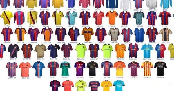 عکس تمامی پیراهن های تاریخ بارسلونا