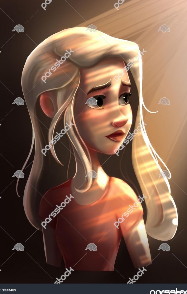 دختر غمگین کارتونی زیبا بلوند نقاشی دیجیتال 1533409