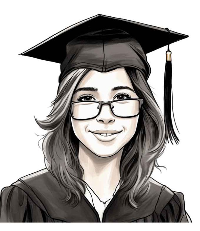 دانلود طرح سیاه و سفید دختر عینکی با کلاه فارغ التحصیلی