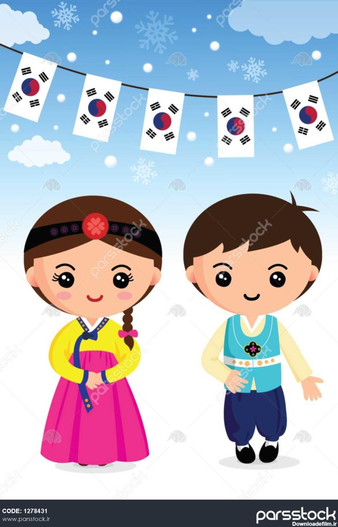 صحنه و لباس سنتی کره ای پسران و دختران کارتون آسیا 1278431