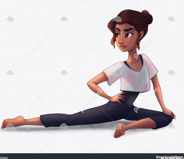 دختر کارتونی زیبا ورزشکار در حال ورزش نقاشی دیجیتال 1533421