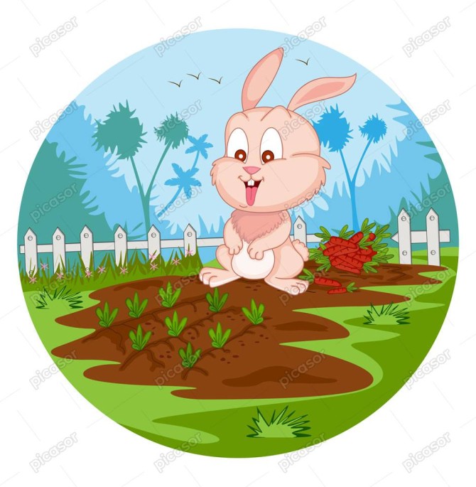 وکتور خرگوش در مزرعه هویج در جنگل » پیکاسور