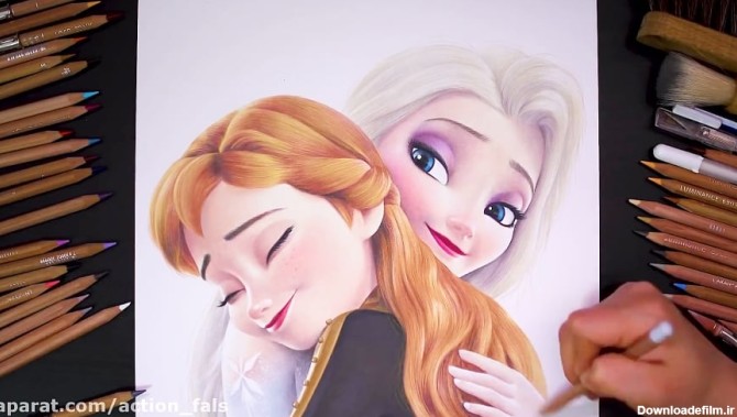 نقاشی بغل کردن السا و آنا | Drawing Frozen2 - السا و آنا [دست در حال کشیدن]