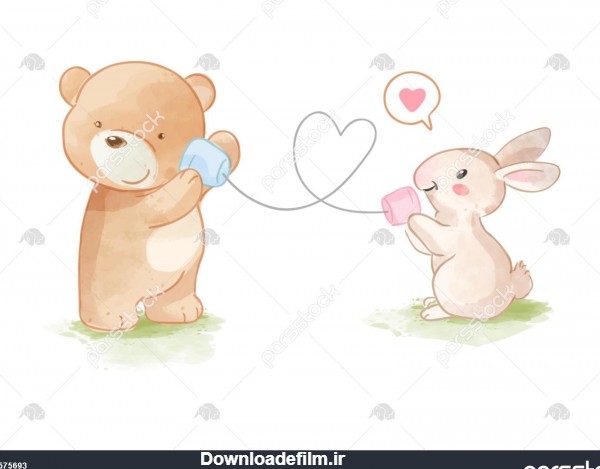 خرس و خرگوش ناز در حال بازی روی تصویر تلفن فنجان 1575693