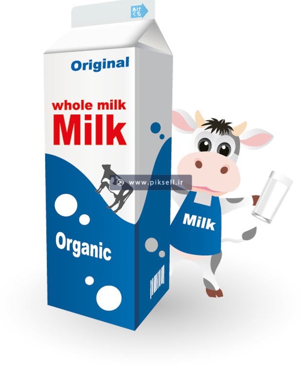فایل وکتور با طرح شیر پاکتی و گاو شیرده بصورت لایه باز