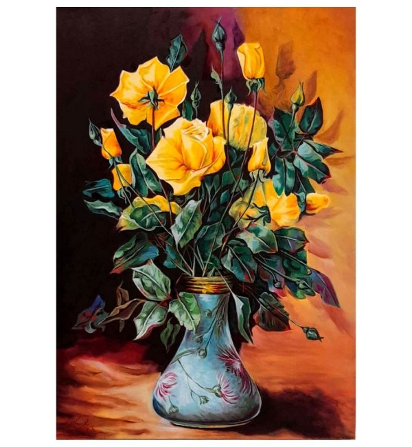 قیمت و خرید تابلو نقاشی رنگ روغن طرح گلدان گل رز کد 21
