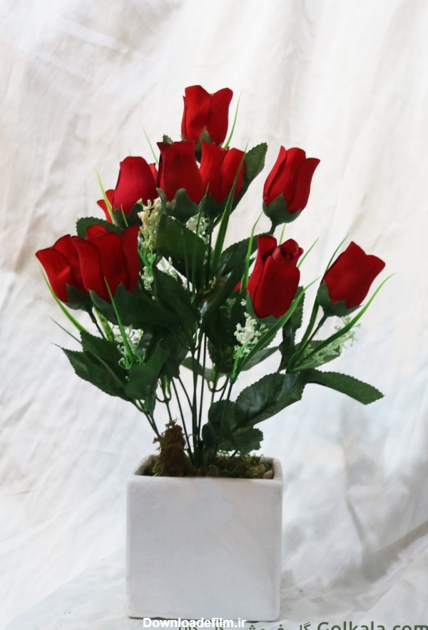 گلدان غنچه گل رز با الیاف طبیعی | گلفروشی گل کالا | 30 هزار تومان