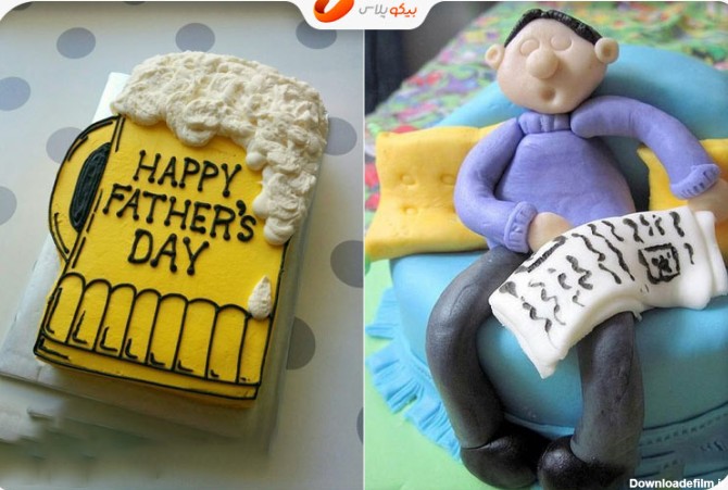کیک روز پدر با طرح پدر خسته و نوشیدنی
