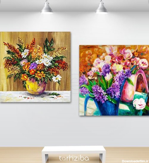 تابلو عکس گل های نقاشی شده با رنگ بندی متنوع | طرح زیبا