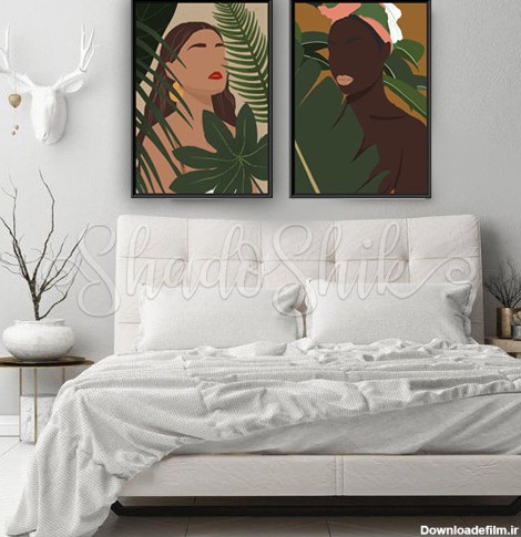 تابلو اتاق خواب فانتزی دو تکه طرح چهره با رنگبندی جذاب