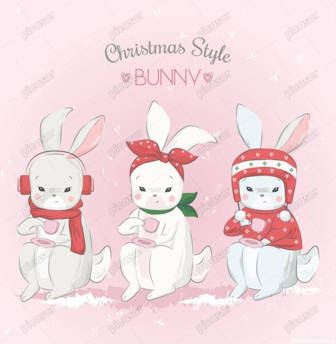 وکتور نقاشی 3 خرگوش در کریسمس - وکتور تصویرسازی کودکانه از ...