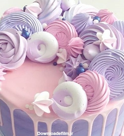 سفارش کیک تولد خامه ای صورتی بنفش | کیک و شیرینی فریستا