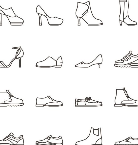 آیکون های وکتور خط کفش کفش ورزشی و زنانه نمادهای خطی کفش ...