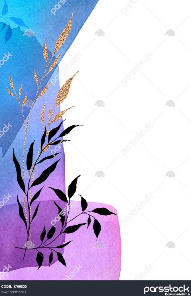 سیاه گیاهان طلایی برگ ها شاخه ها روی اشکال آبرنگ پوستر هنر ...