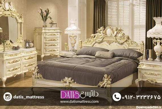 تخت خواب سلطنتی طلایی مدل نیکول داتیس کاملا حال و هوای یک کاخ را دارد