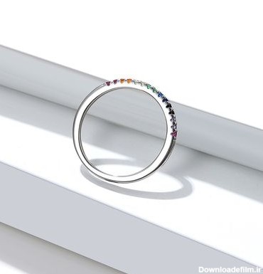 حلقه جواهر نقره ای 21.1 میلی متری 1.2 گرم حلقه رنگی رنگین کمان ...