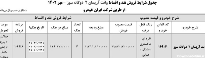 فروش اقساطی وانت اریسان دوگانه سوز ایران خودرو