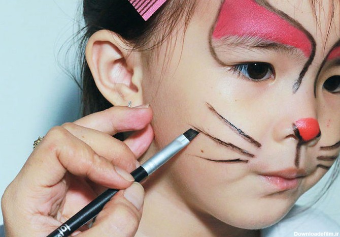 آموزش گام به گام نقاشی - نقاشی گربه روی صورت کودکان - مداد آنلاین
