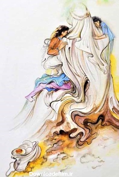 تابلوی پناه اثری از استاد فرشچیان در وصف یتیم نوازی حضرت علی(ع)