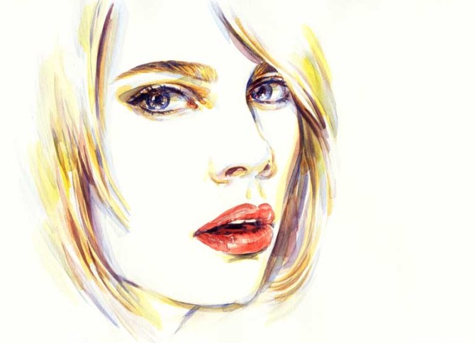 دانلود تصویر نقاشی چهره دختر با مو های طلایی کم رنگ