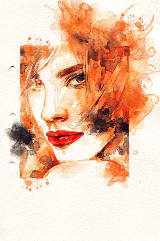 دانلود تصویر نقاشی چهره دختر با رنگ نارنجی