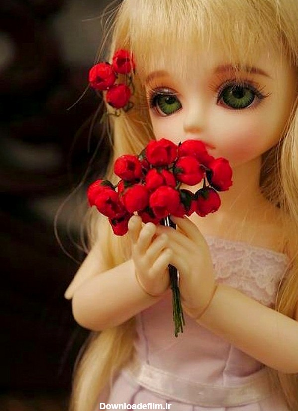 عروسک دختر ناز چشم سبز baby doll with flowers
