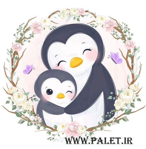 وکتور پنگوئن مادر و بچه پنگوئن بانمک