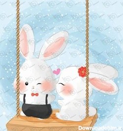 خرید و قیمت وکتور کودکانه خرگوش های عاشق روی تاب-کد 10463 | ترب