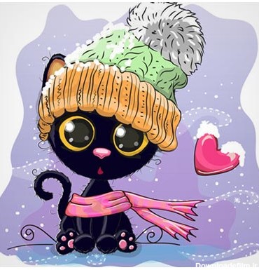 دانلود طرح گرافیکی و کارتونی وکتور گربه سیاه با چشمان درشت ارائه شده با دو فرمت ai و eps