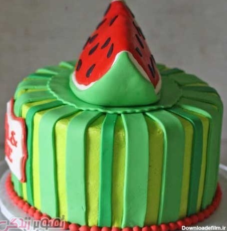 تزیین کیک شکل هندوانه, کیک هندوانه,کیک شب یلدا