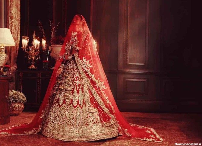 لباس عروس هندی؛ قرمز بلند سنگ دوزی شده - آراد برندینگ