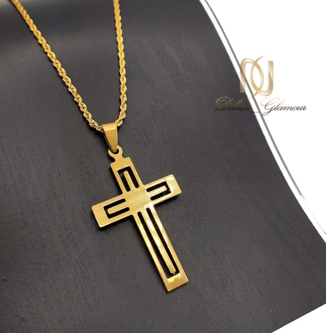 خرید گردنبند صلیب طلایی پسرانه استیل nw-n747