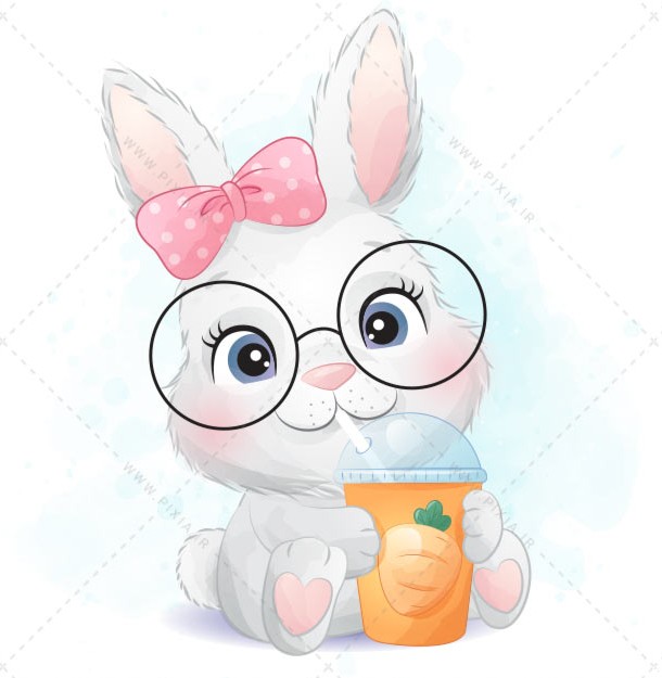 وکتور کارتونی خرگوش دوست داشتنی با عینک - وکتور لایه باز کارتونی خرگوش