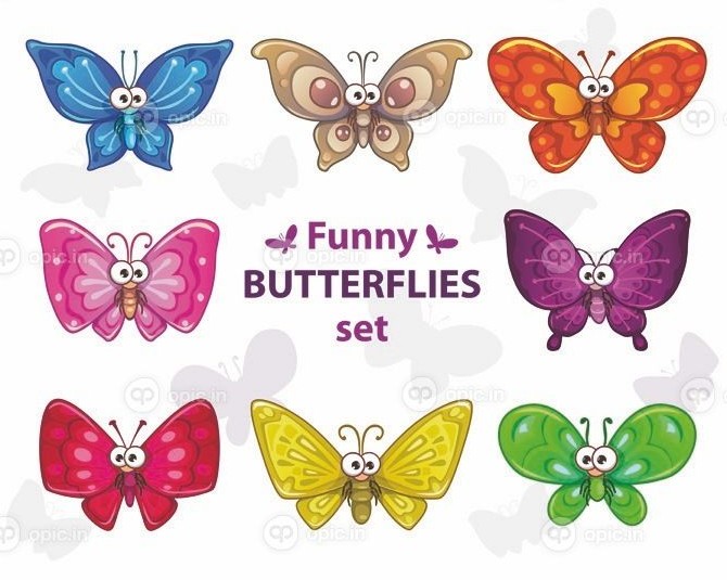 دانلود مجموعه پروانه های رنگارنگ کارتونی خنده دار ، شخصیت های جدا ...