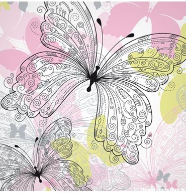 وکتور پس زمینه پترن با طرح پروانه های خطی (Floral and butterfly Pattern Free vector)