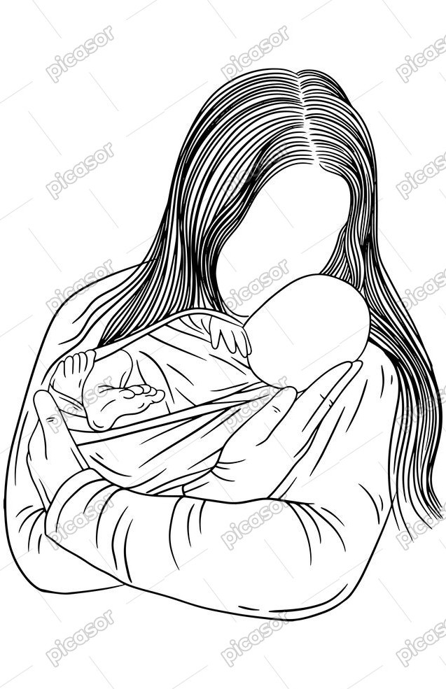 وکتور نوزاد بغل مادر طرح نقاشی خطی - وکتور بچه در آغوش مادر » پیکاسور