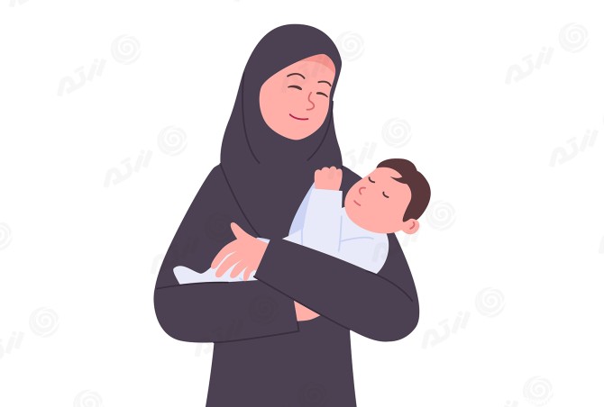 دانلود وکتور EPS مادر با حجاب اسلامی درحال بغل کردن کودک نوزاد ...