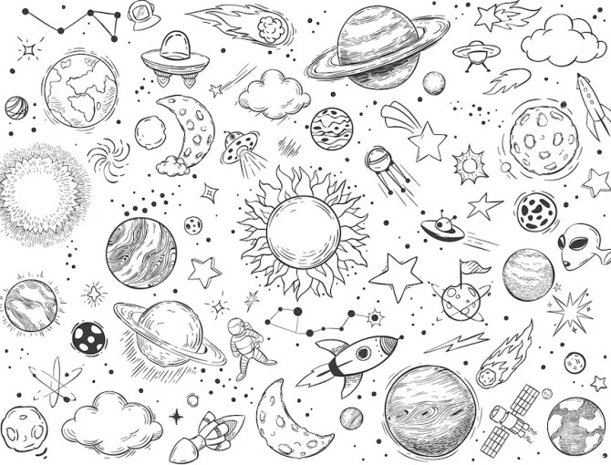 نقاشی فضا سیارات و کهکشان ها وکتور - پیکسه