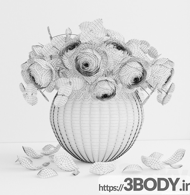 مدل  سه بعدی دسته گل رز در گلدان عکس 2