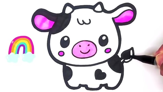 آموزش نقاشی حیوانات _ نقاشی گاو با رنگ آمیزی زیبا