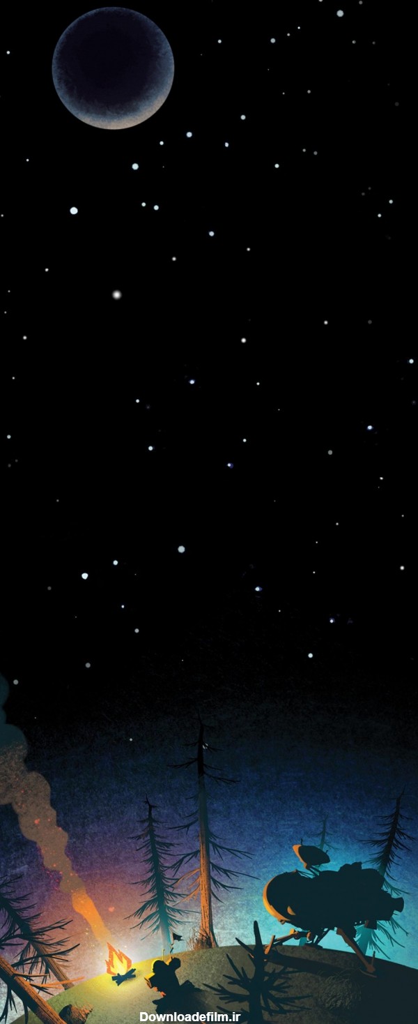 تصویر زمینه فانتزی درختان خشکیده زیر آسمان شب برای آیفون 7