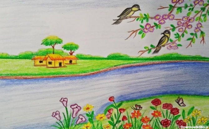 نقاشی فصل بهار درخت