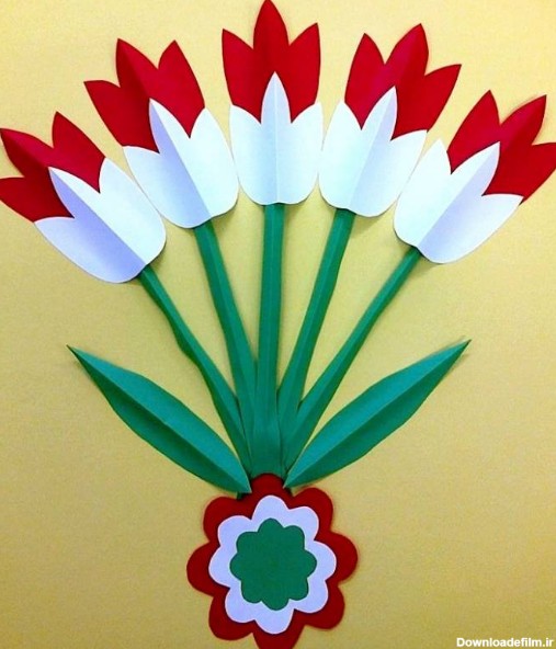 کاردستی دهه فجر | ساخت گل لاله برای مدرسه و پیش دبستانی ایده کودکان